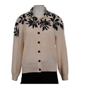 St. John Evening Womens Embroidered Floral Collared Jacket US 6 Cream Black Coat